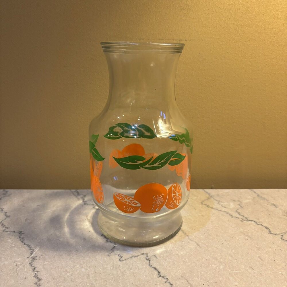 Mid Century ORANGES by ANCHOR HOCKING Orange Juice Glass 8.75" Decanter